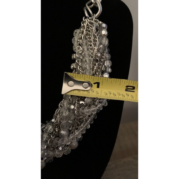 Thalia Sodi Necklace Twisted Silvertone Chain & Clear Bead Choker - Picture 8 of 13